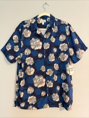 NWT Open Edit Men’s Navy Blue Camp Collar Short Sleeve Button Shirt in M